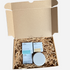 cosmetics bundle box showcasing solid care bundle including sustainable conditioner, shampoo and facial cleanser